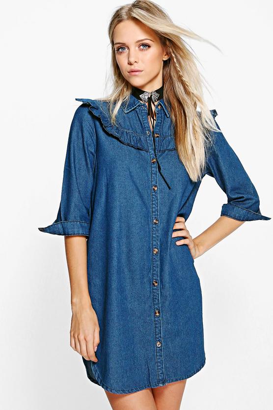 Sophia Ruffle Denim Shirt Dress